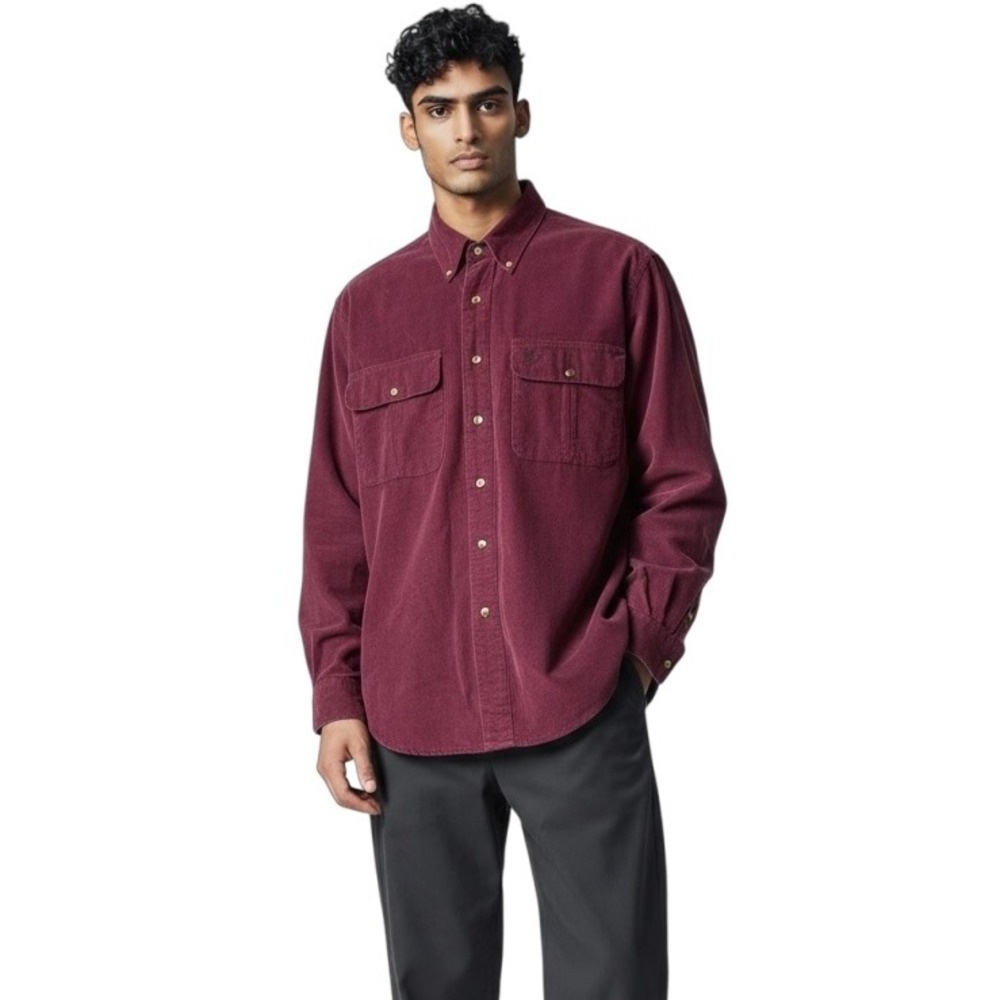 Browning Corduroy Shirt‎ Mens M Button Up Long Sleeve Two Pocket Maroon Burgundy
